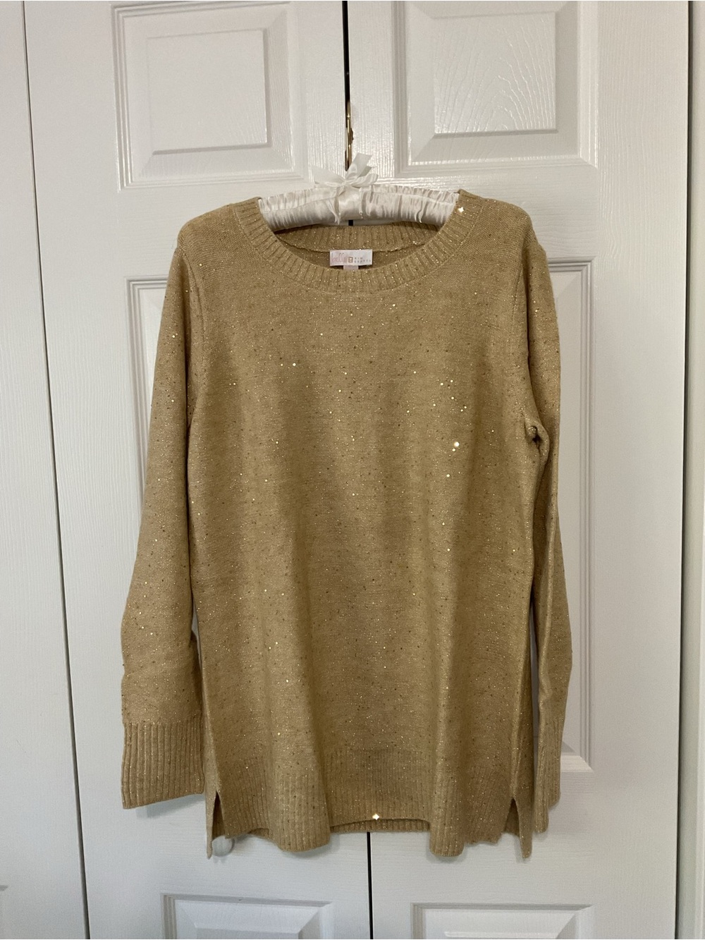 Kim Gravel Glitter warm camel Detail Crewneck Sweater